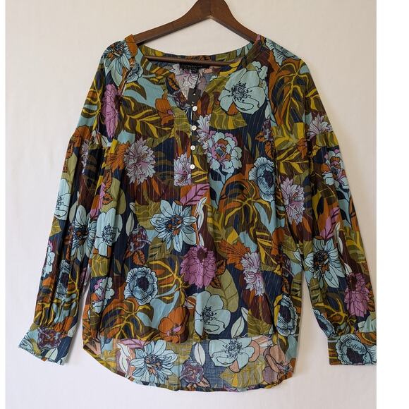 Jane + Delancey Womens Dark Floral Sheer Pop Over Blouse Wimsygoth‎ Fairy Size M - Picture 1 of 8